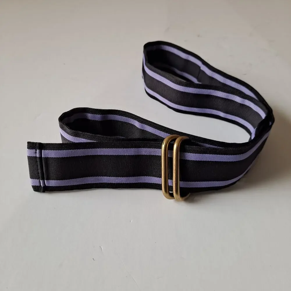 Lands' End Striped Polyester Web D-Ring Buckle Belt Purple & Black Womens Size M